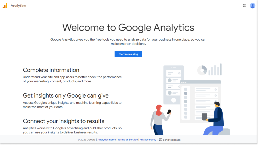 screenshot of google analytics landing page