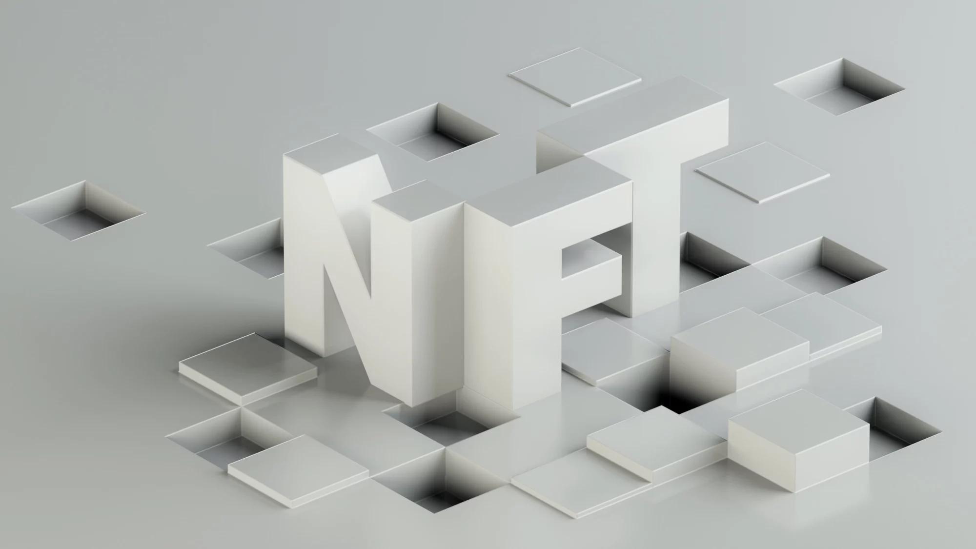 3D model of white NFT text