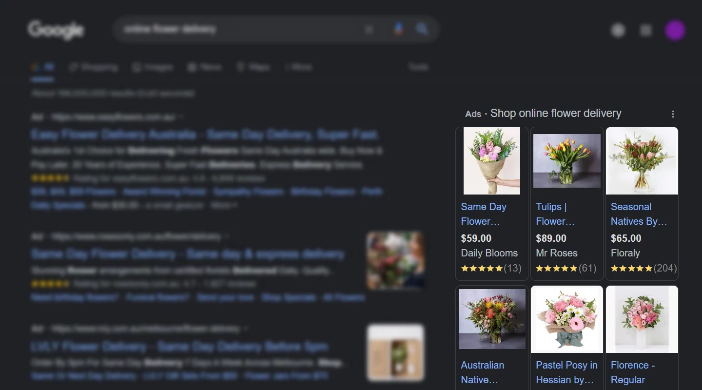 screenshot of google shopping ad